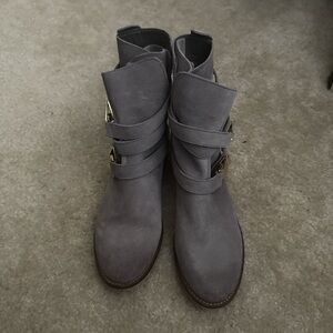 Steve Madden Gray Booties with Gold Buckles